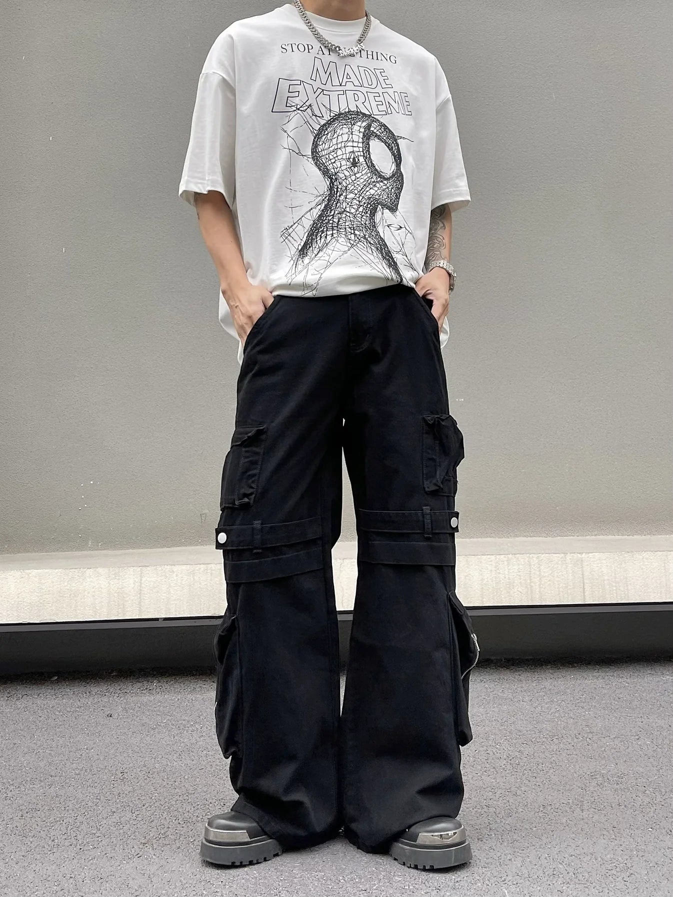 Tied Zip Design Work Pants