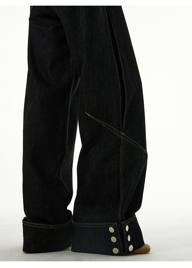 Dark black button design denim jeans