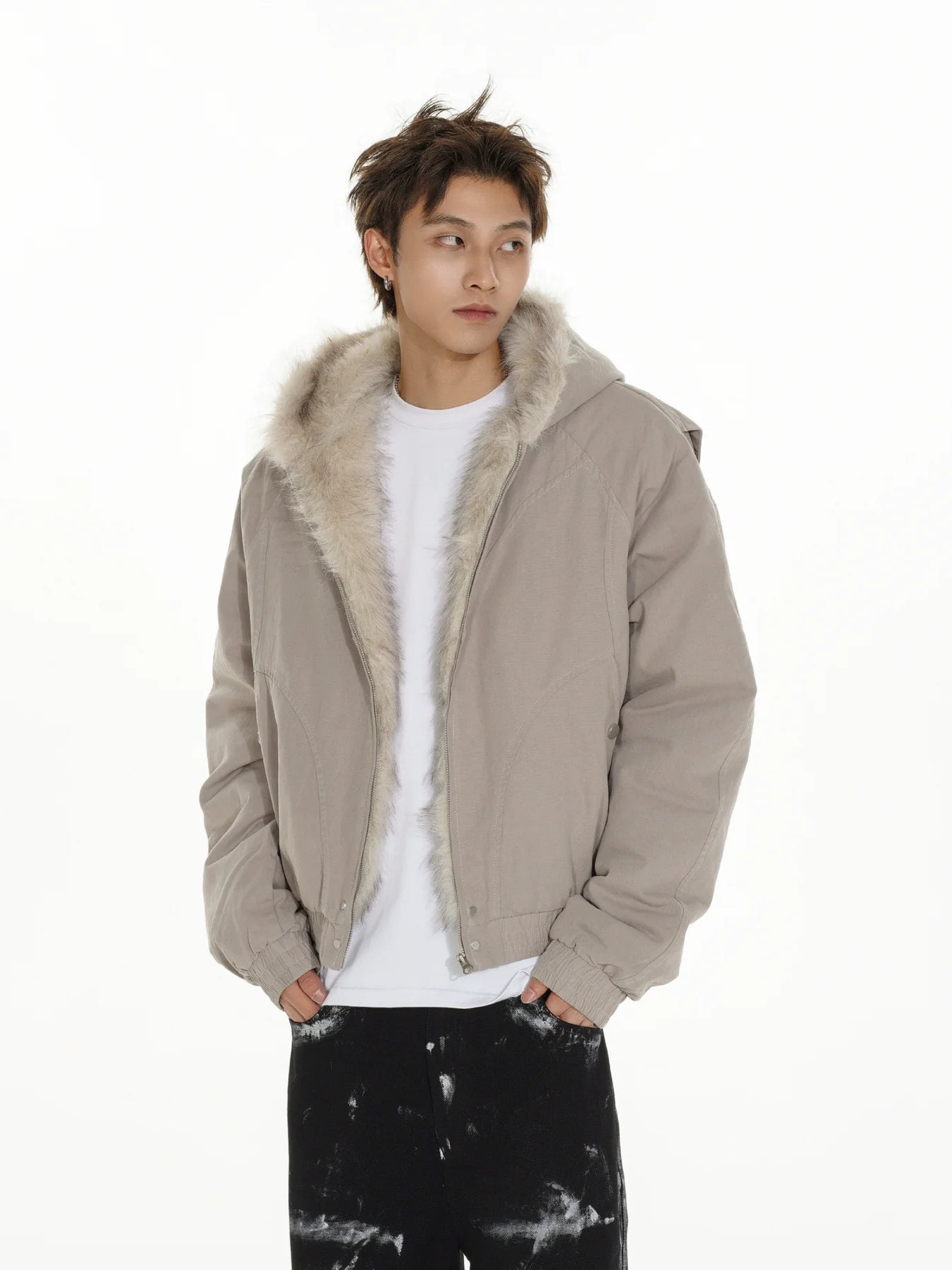 Fur Zipper Hooded Jacket