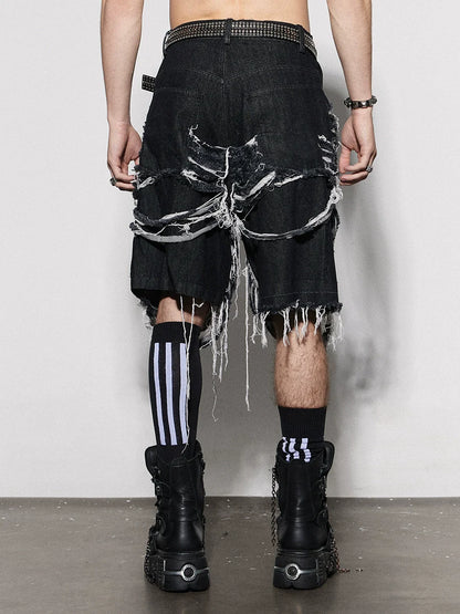 Slashed Distressed Denim Half Pants