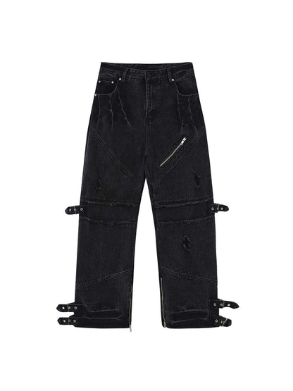 Belt Washed Denim Pants