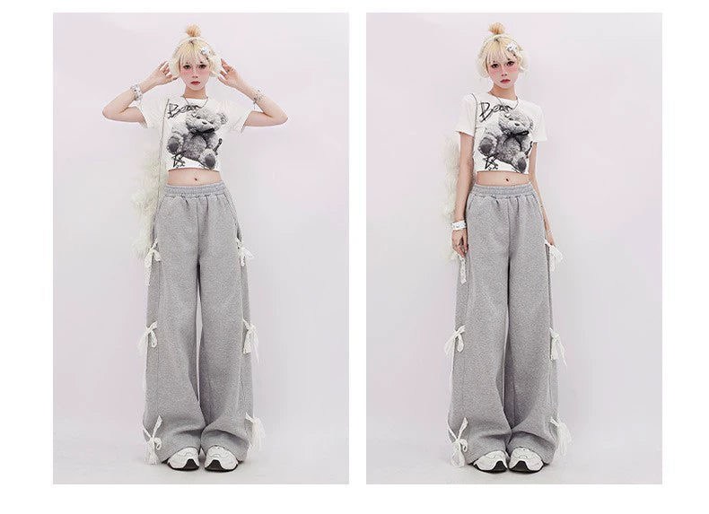 Side ribbon design sweat pants