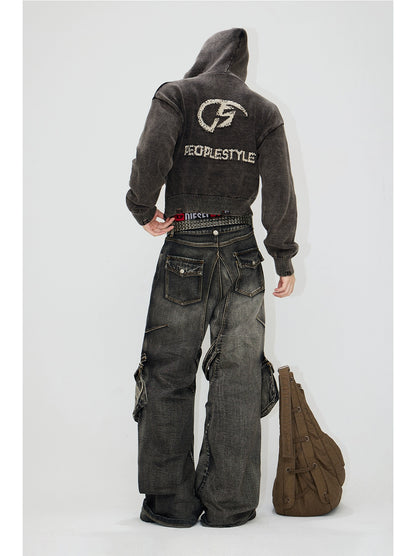 Heavy Washed Black Cargo Denim