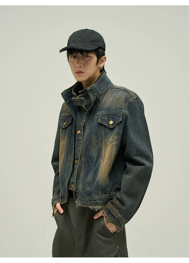 Cropped design washed denim jacket