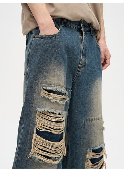 Heavy silhouette damage jeans