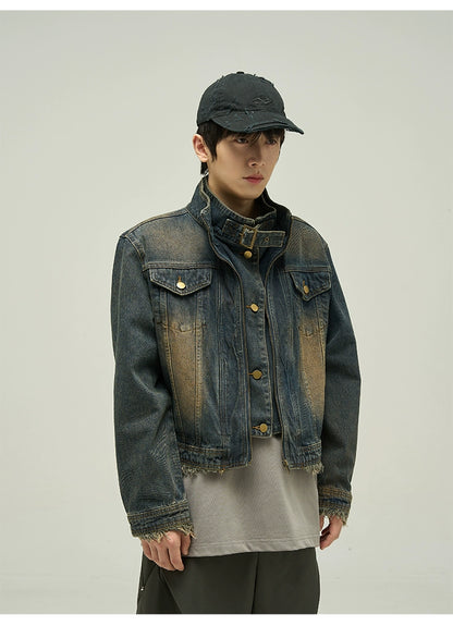 Cropped design washed denim jacket