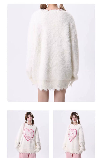 Kitty colab knit sweater white