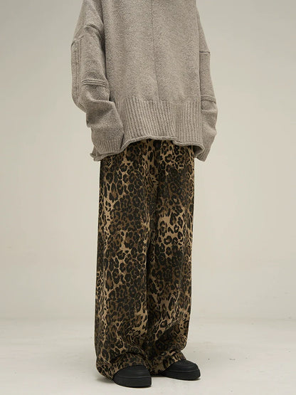 Leopard Wide Denim Pants