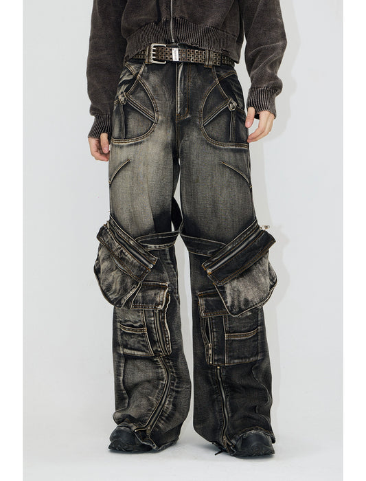 Heavy Washed Black Cargo Denim