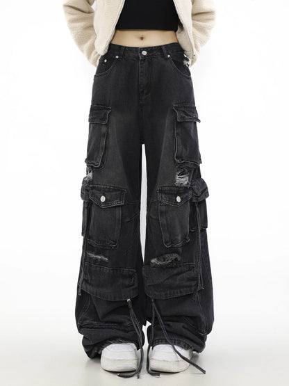 Ripped Multi-Pocket Denim Pants