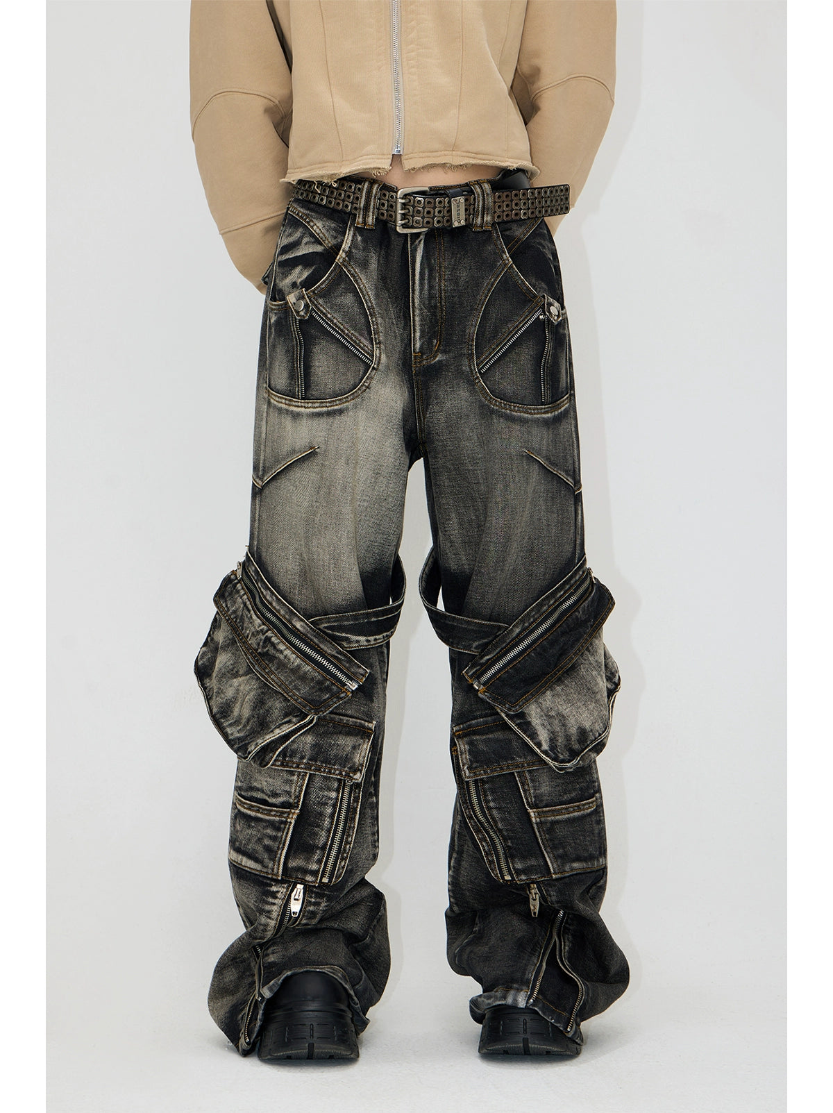 Heavy Washed Black Cargo Denim