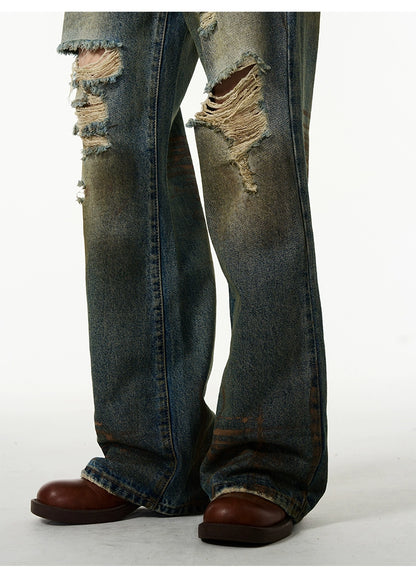 Straight silhouette washed jeans