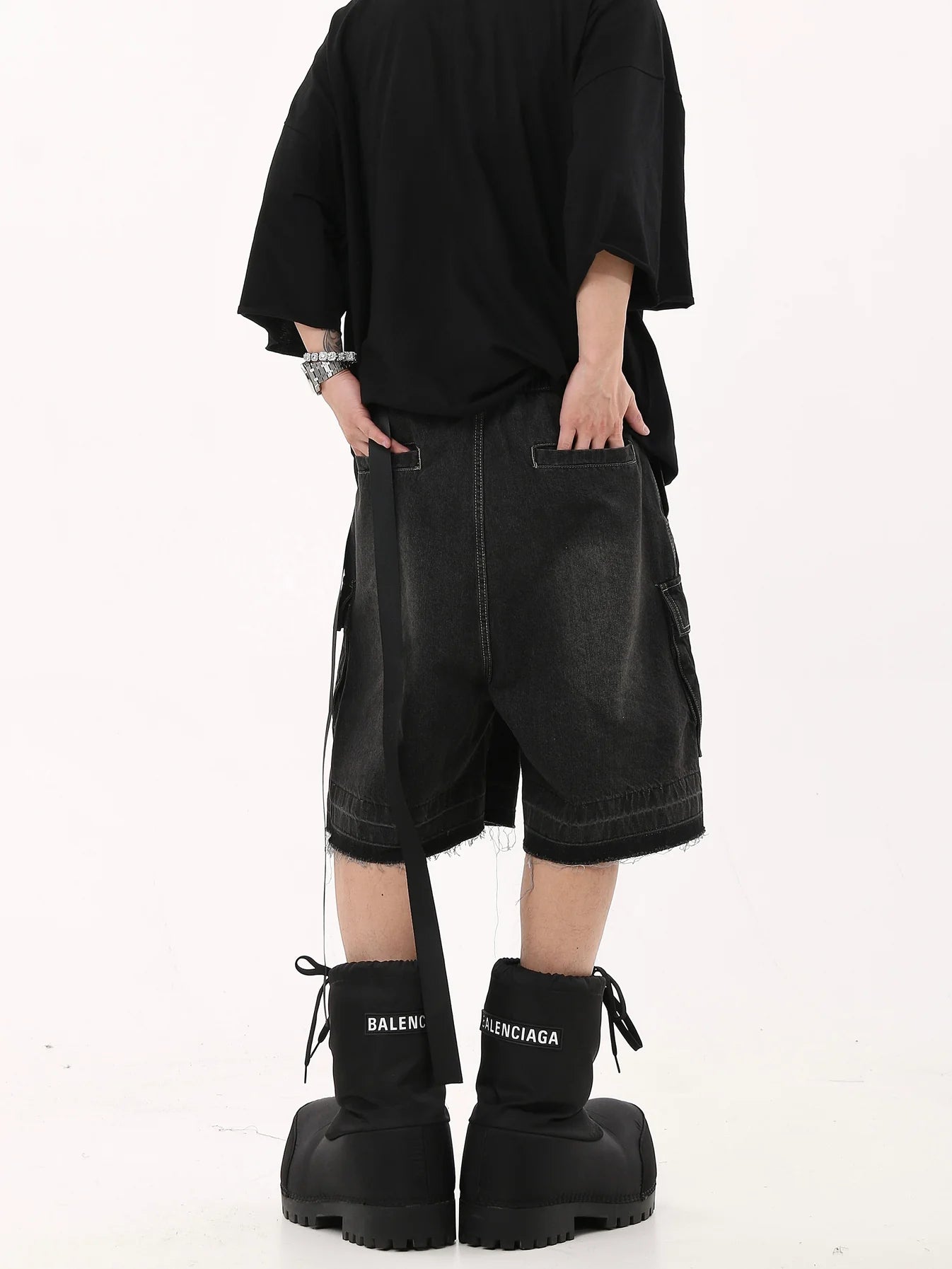 Drawstring Half Denim Pants