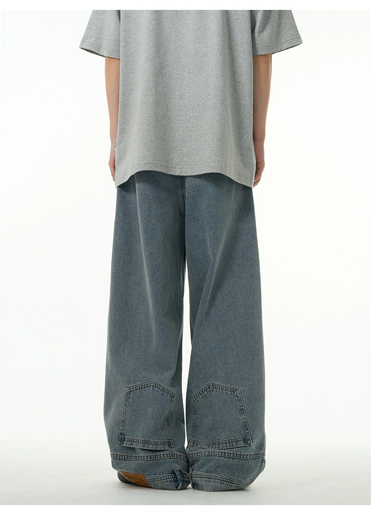 Up-side-down design denim jeans