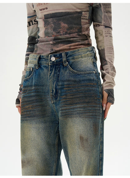 Straight silhouette washed jeans