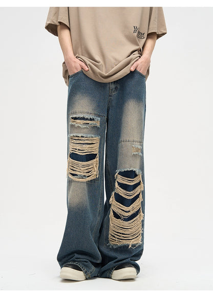 Heavy silhouette damage jeans