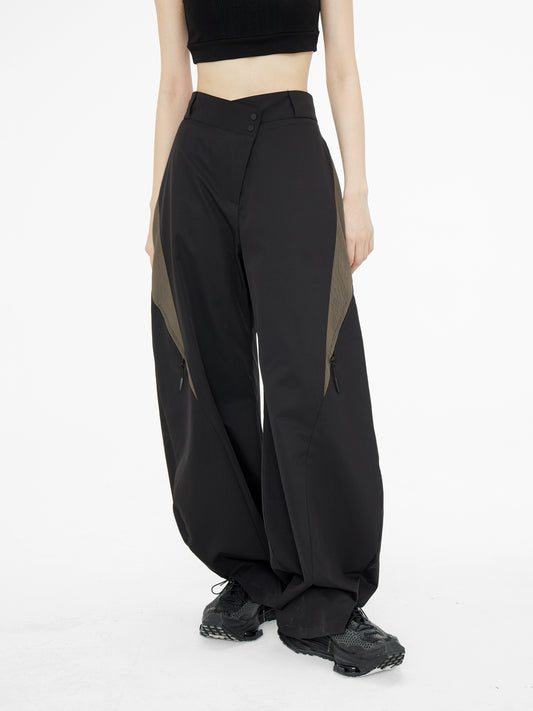 2-tone design balloon silhouette pants