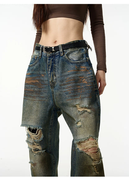 Straight silhouette washed jeans