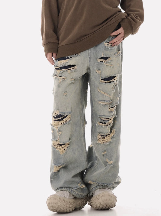 Knife Cut Damaged Denim Pants