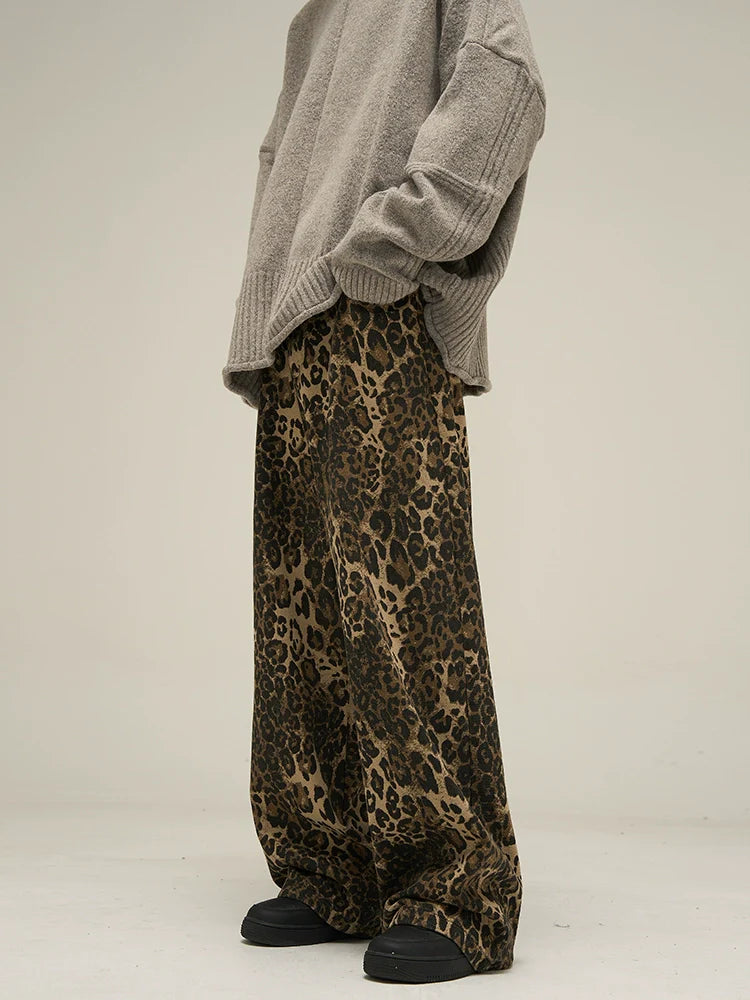 Leopard Wide Denim Pants