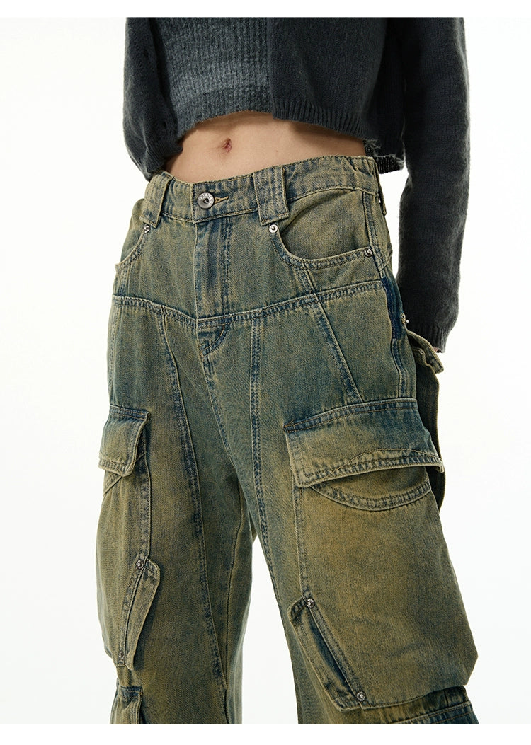 Desert washed multi pocket cargo denim