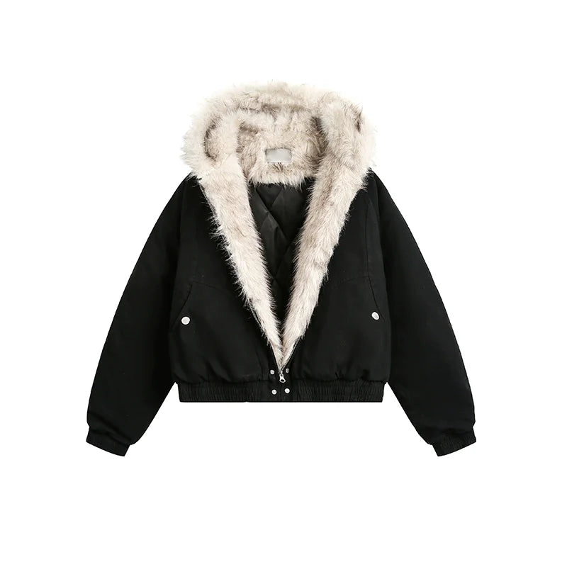 Fur Zipper Hooded Jacket