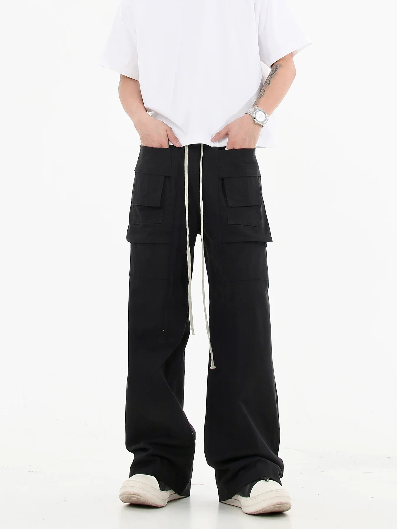 Multi-Pocket Drawstring Work Pants