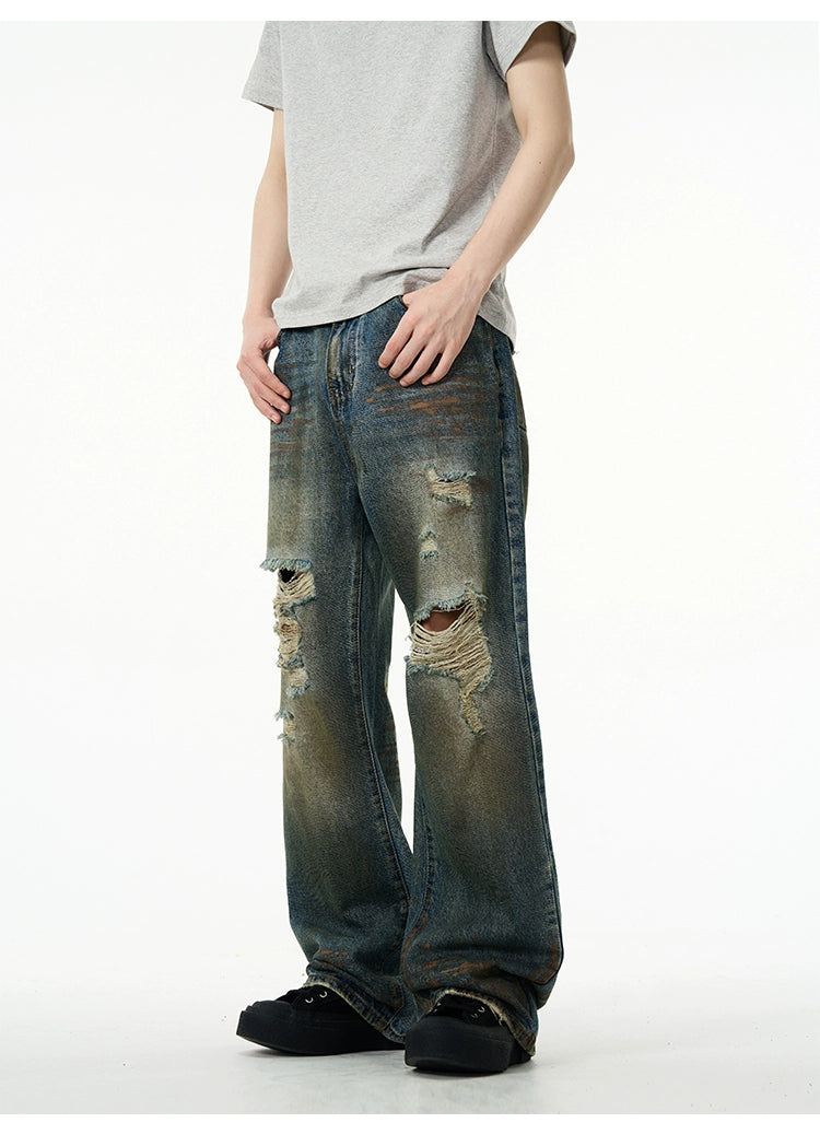 Straight silhouette washed jeans