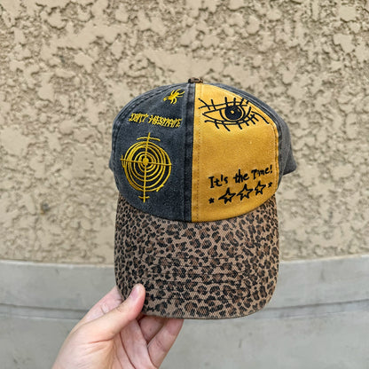 Leopard design denim cap