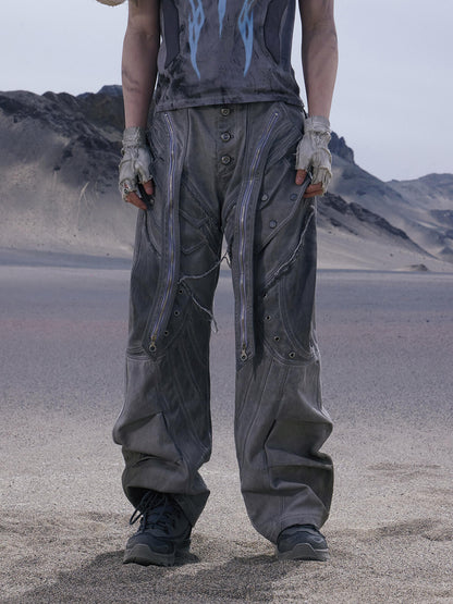 Split Deconstructed Gray Cargo Pants