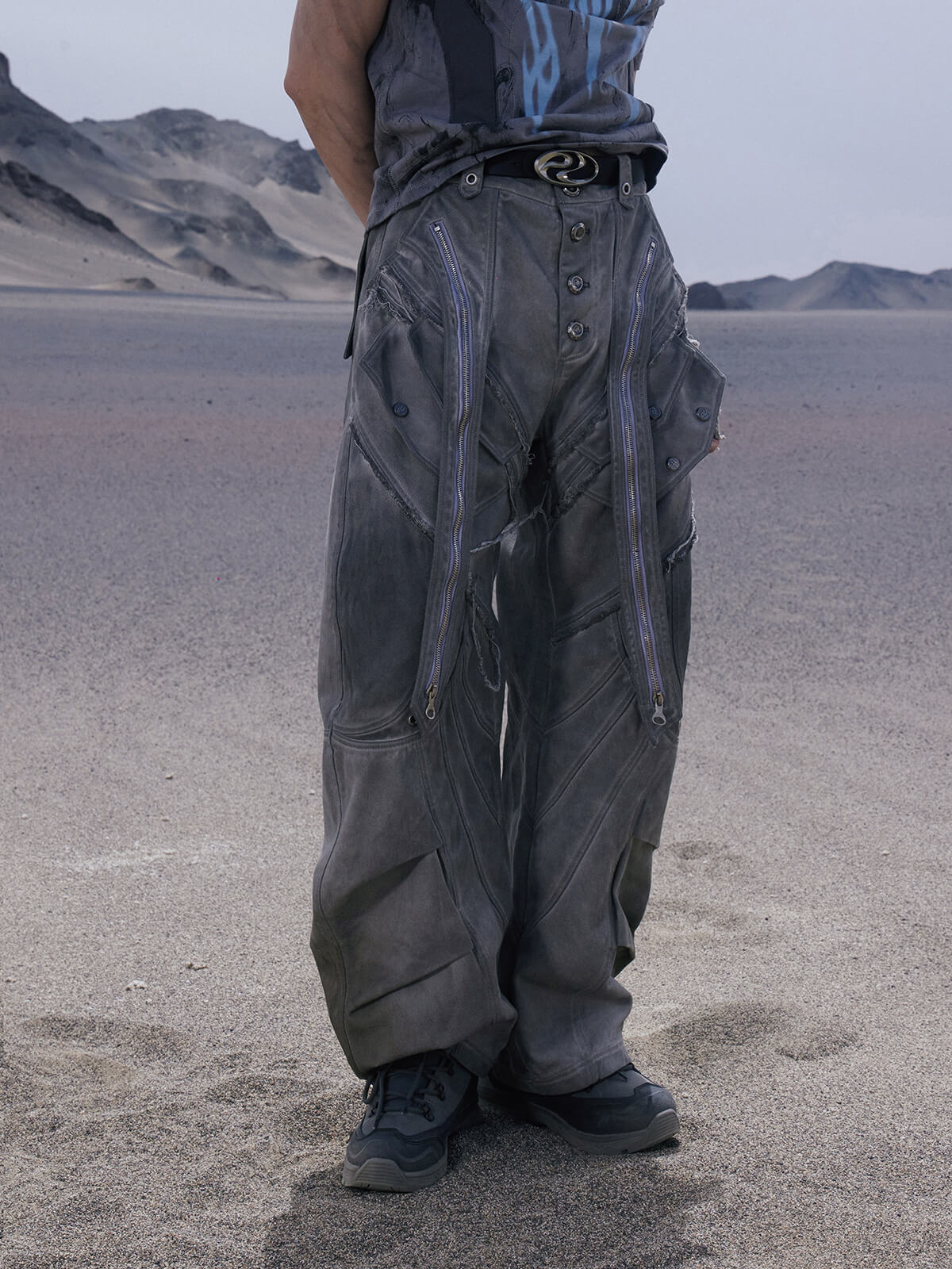 Split Deconstructed Gray Cargo Pants