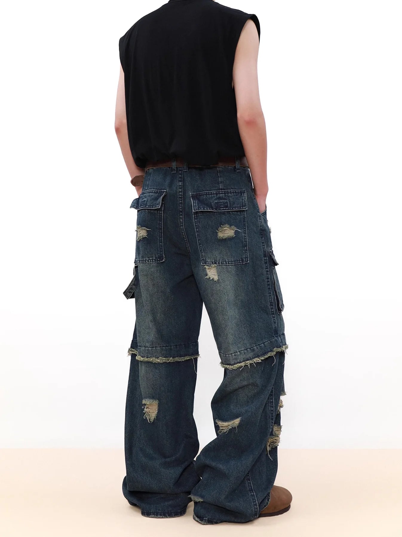 Raw Edge Splicing Denim Pants