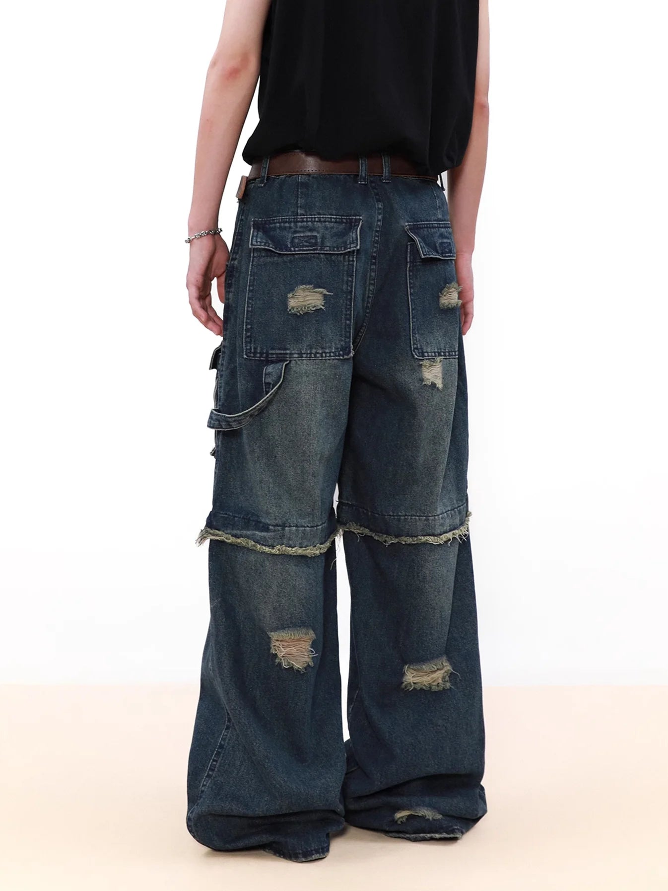 Raw Edge Splicing Denim Pants