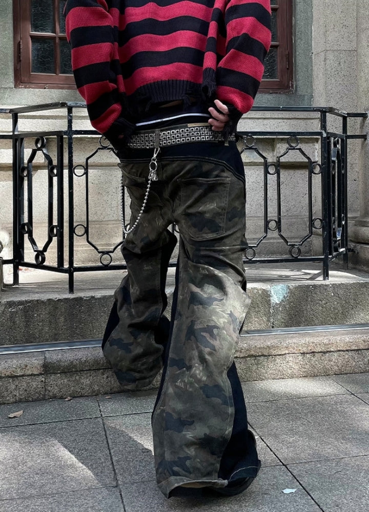 Special glossy design sideline tech denim pants