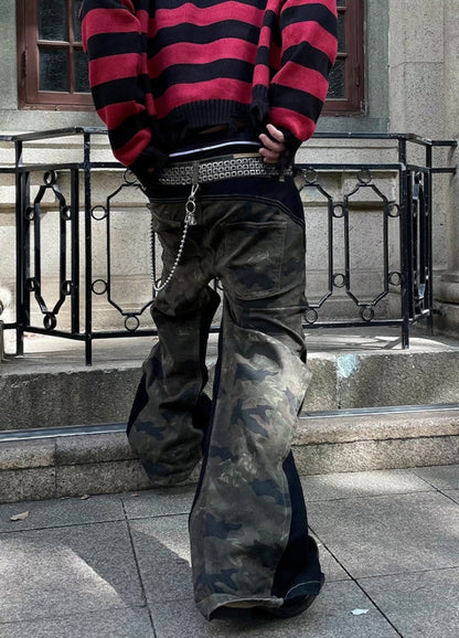 Special glossy design sideline tech denim pants