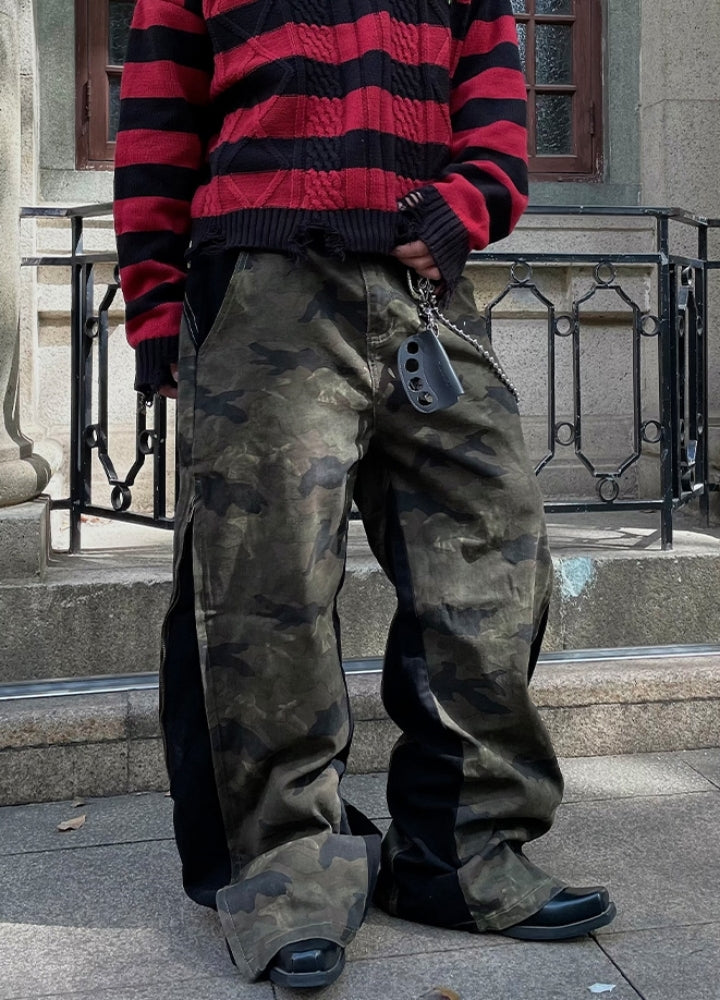 Special glossy design sideline tech denim pants