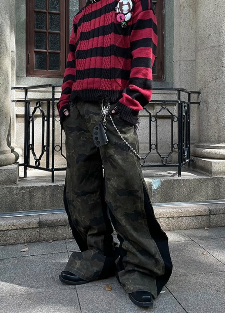 Special glossy design sideline tech denim pants