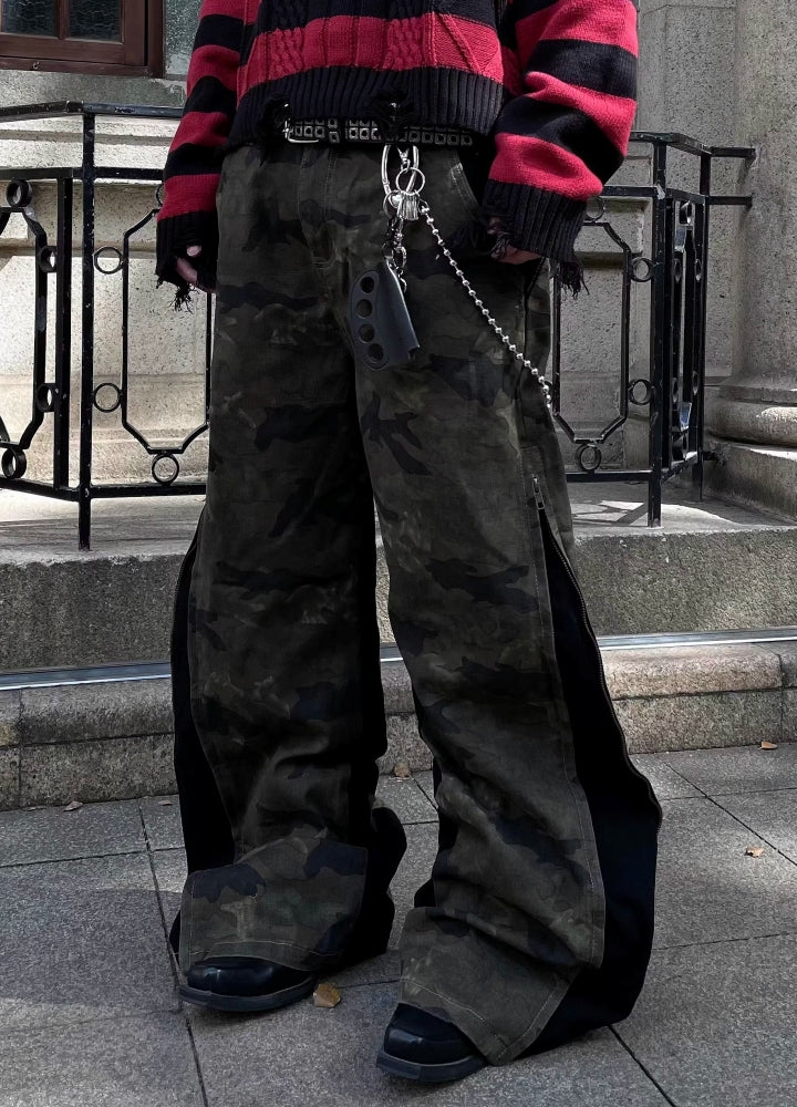 Special glossy design sideline tech denim pants