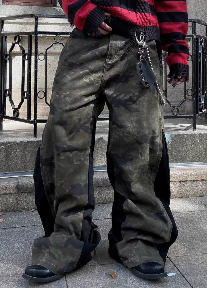 Special glossy design sideline tech denim pants