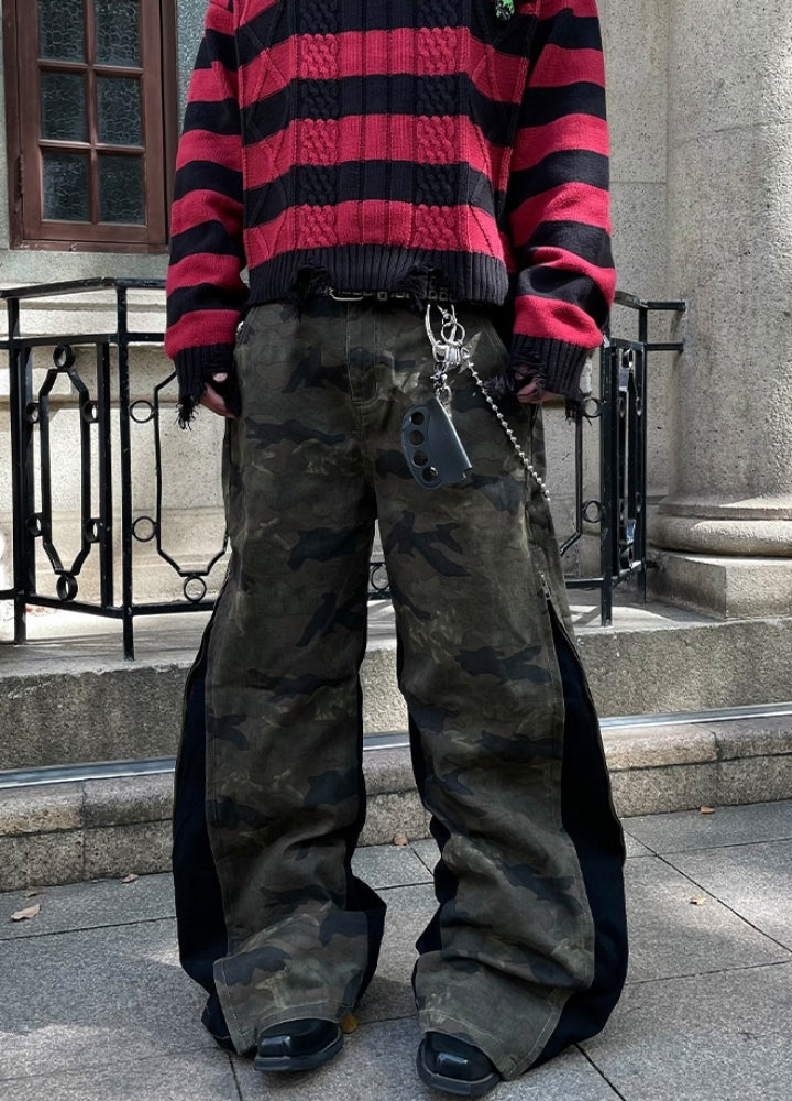 Special glossy design sideline tech denim pants