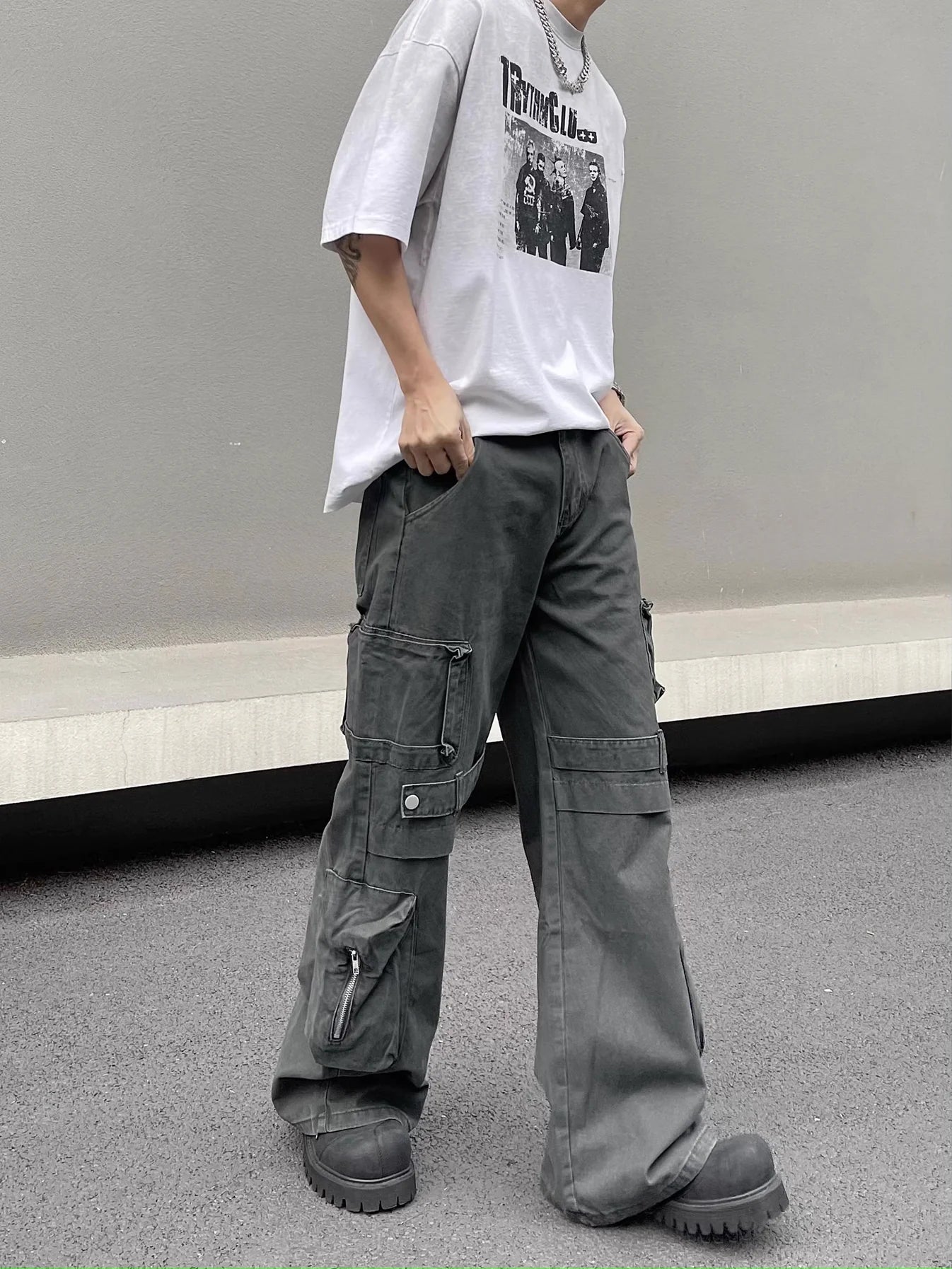 Tied Zip Design Work Pants