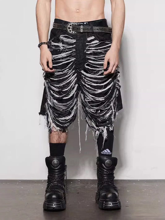 Slashed Distressed Denim Half Pants