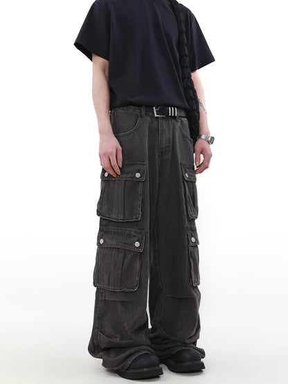 Washed Denim Pocket Work Pants