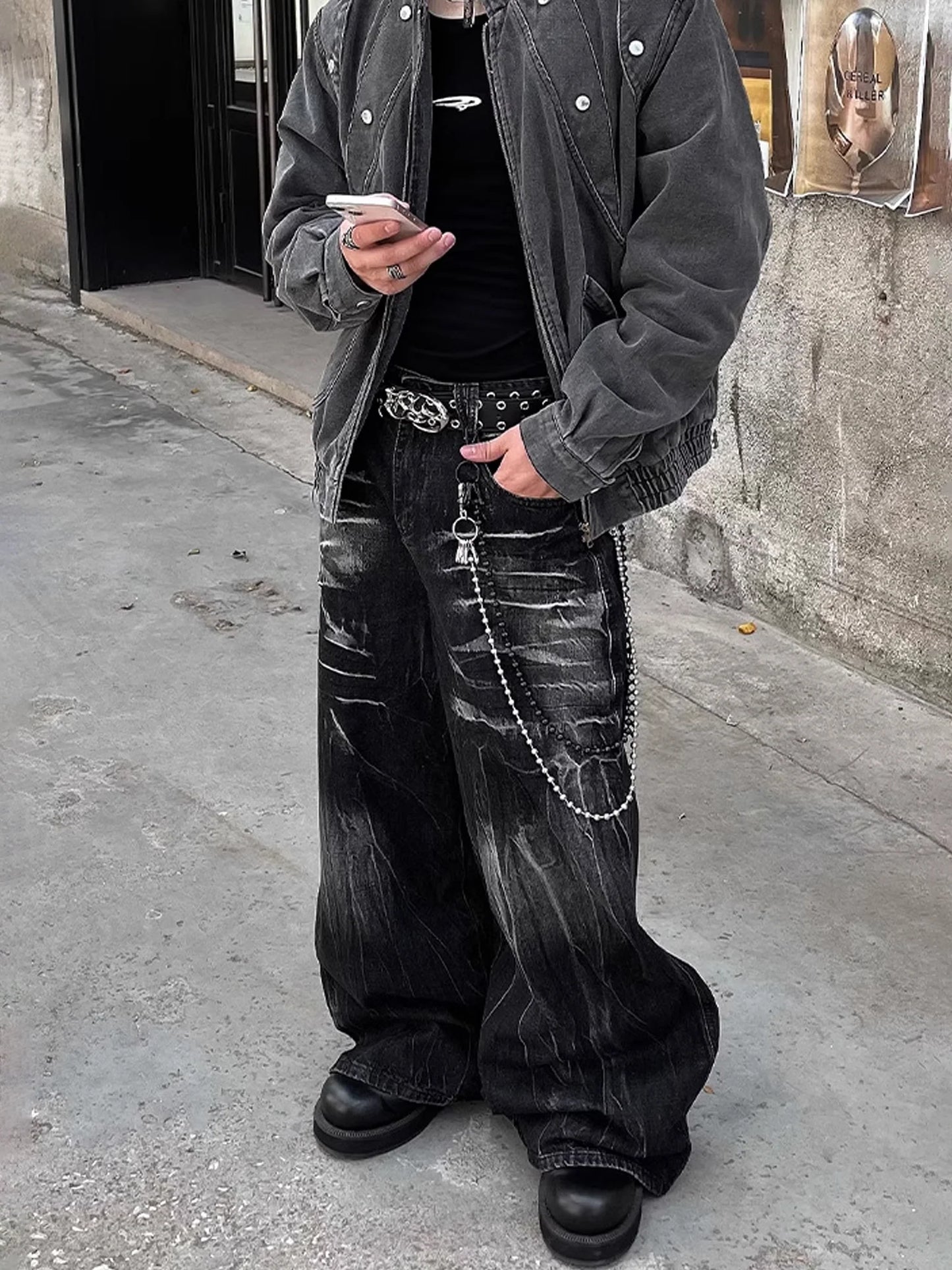 Black Fade Baggy Denim Pants