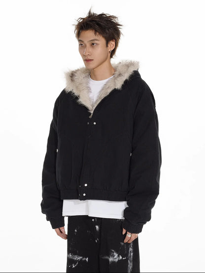 Fur Zipper Hooded Jacket