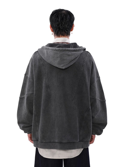 Heavy Splicing Washed Zip Hoodie