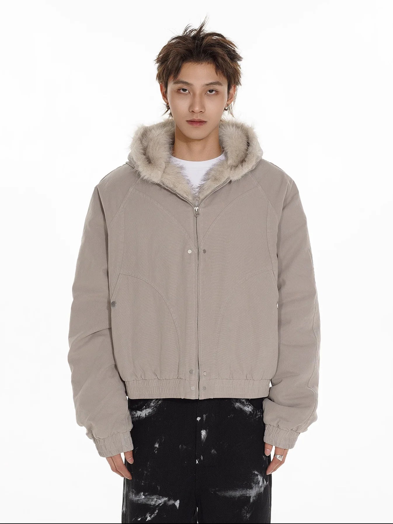 Fur Zipper Hooded Jacket