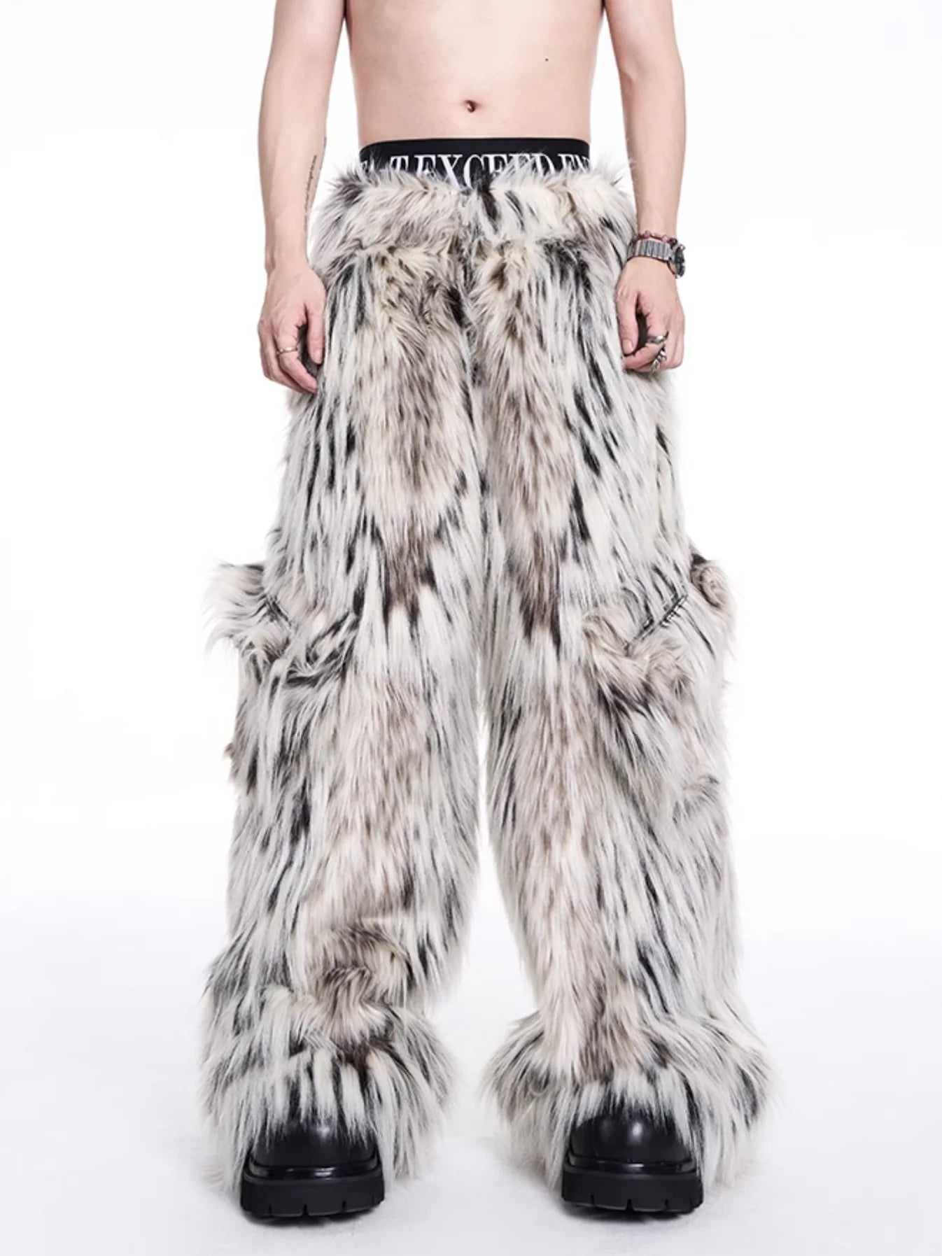 Luxury Fur Design Cargo Pants