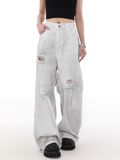 Ripped White Damage Denim Pants