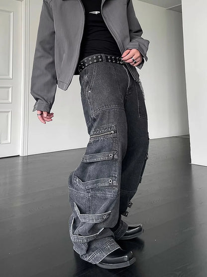 Wide Denim Belt Cargo Pants